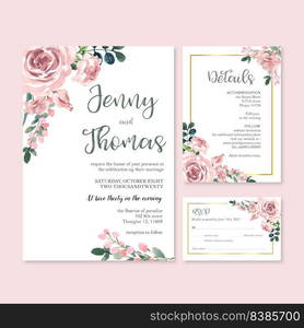 Happy Wedding card floral garden invitation card marriage, rsvp detail. space layout vintage ornament beautiful ,  watercolor vector illustration template collection design