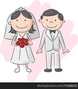 Happy wedding ceremony bride and groom. vector illustration