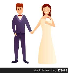 Happy wedding couple icon. Cartoon of happy wedding couple vector icon for web design isolated on white background. Happy wedding couple icon, cartoon style