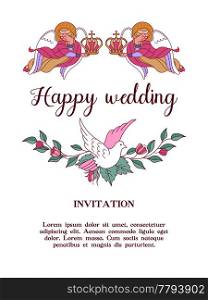 Happy wedding. Vector illustration. Wedding ceremony. Romantic wedding card, wedding invitation.