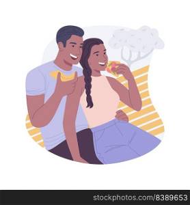 Happy weekend isolated cartoon vector illustrations. Happy couple smiling and snacking in the city park, eating pizza together, people urban lifestyle, summer weekend vector cartoon.. Happy weekend isolated cartoon vector illustrations.