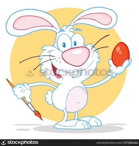 Happy White Rabbit Painting Easter Egg