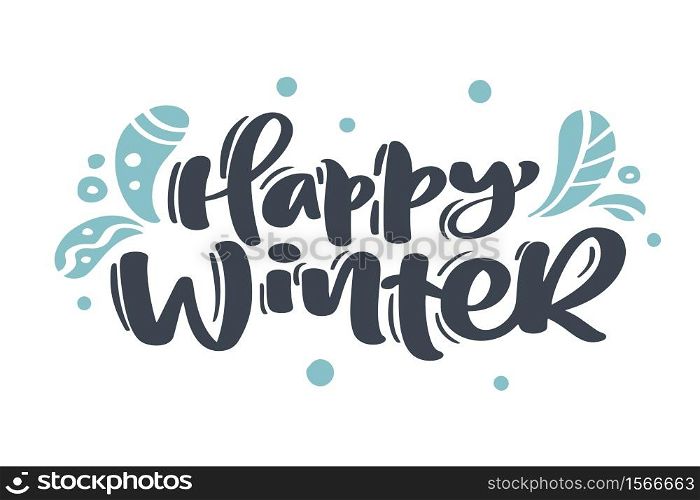 Happy Winter Christmas vintage calligraphy lettering vector text with drawing scandinavian flourish hand decor. For art design, mockup brochure style, banner idea cover, booklet print flyer, poster.. Happy Winter Christmas vintage calligraphy lettering vector text with drawing scandinavian flourish hand decor. For art design, mockup brochure style, banner idea cover, booklet print flyer, poster