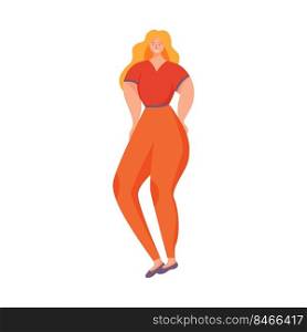 Happy woman in casual clothes semi flat color vector character. Lifestyle. Posing figure. Full body person on white. Positivity simple cartoon style illustration for web graphic design and animation. Happy woman in casual clothes semi flat color vector character