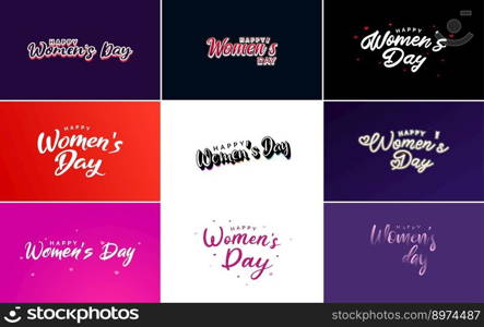 Happy Woman&rsquo;s Day handwritten lettering set March 8th modern calligraphy collection on white background. suitable for greeting or invitation cards. festive tags. and posters