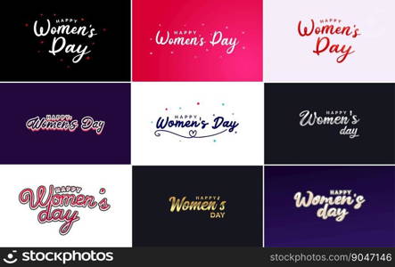 Happy Woman’s Day handwritten lettering set March 8th modern calligraphy collection on white background. suitable for greeting or invitation cards. festive tags. and posters