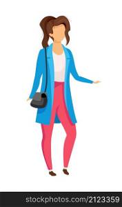 Happy woman standing semi flat color vector character. Standing figure. Full body person on white. Waiting outdoor isolated modern cartoon style illustration for graphic design and animation. Happy woman standing semi flat color vector character