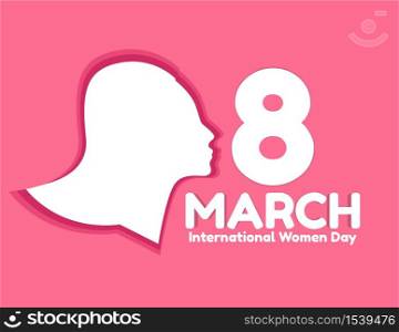 Happy Women Day. Concept paper cut vector illustration, Girl head silhouette cut out, Design web banner and greeting card.
