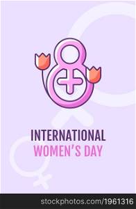 Happy women day greeting card with color icon element. Celebrate international holiday. Postcard vector design. Decorative flyer with creative illustration. Notecard with congratulatory message. Happy women day greeting card with color icon element