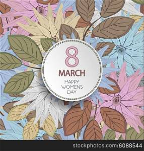 Happy Women&rsquo;s Day Background With Plate On A Floral Seamless Colored Pattern Ornament