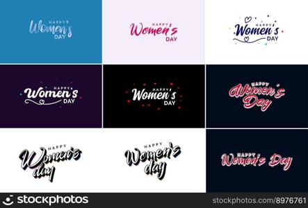 Happy Women&rsquo;s Day greeting card template with hand lettering text design creative typography suitable for holiday greetings; vector illustration