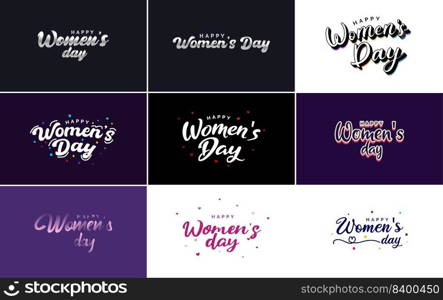 Happy Women&rsquo;s Day greeting card template with hand-lettering text design creative typography suitable for holiday greetings; vector illustration