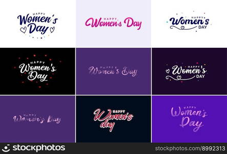 Happy Women&rsquo;s Day greeting card template with hand-lettering text design creative typography for holiday greetings; vector illustration