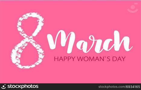 Happy Women&rsquo;s Day.. Happy Women&rsquo;s Day. Handwritten gold lettering phrase in flower frame. 8 March party invitation, poster, banner or card design