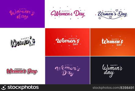 Happy Women’s Day greeting card template with hand-lettering text design creative typography for holiday greetings  vector illustration