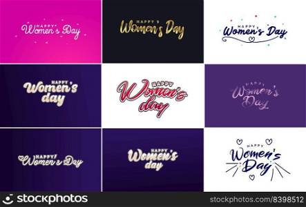 Happy Women’s Day greeting card template with hand-lettering text design creative typography for holiday greetings  vector illustration