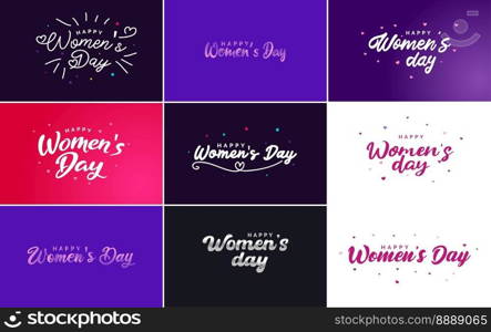 Happy Women’s Day greeting card template with hand-lettering text design creative typography suitable for holiday greetings  vector illustration