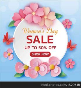 Happy Women s Day Sale with Paper Art Flowers