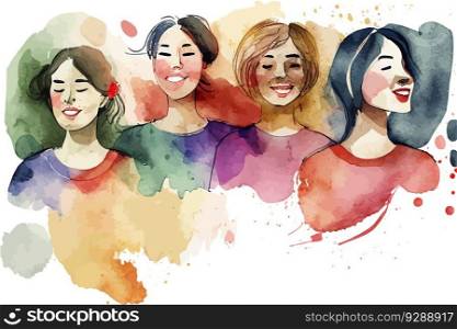 Happy women watercolor. Vector illustration desing.