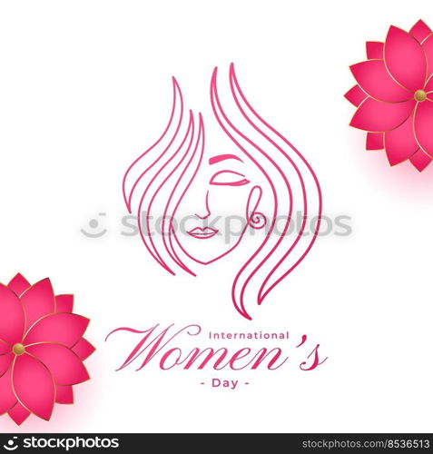 happy womens day celebration card with flowers and line face