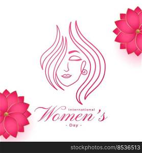 happy womens day celebration card with flowers and line face