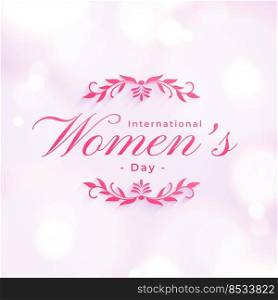 happy womens day text card with decorative leaves