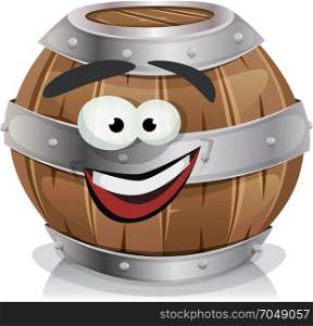 Happy Wood Barrel Character. Illustration of a cartoon wooden wine barrel character, happy and smiling