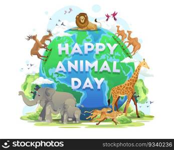 Happy World Animal Day, Wildlife Day, Animals on the planet, Wildlife sanctuary. Vector Illustration