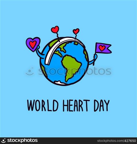 Happy world heart day concept background. Hand drawn illustration of happy world heart day vector concept background for web design. Happy world heart day concept background, hand drawn style