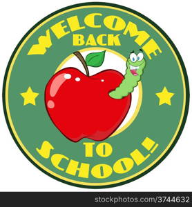 Happy Worm In Apple Over Sticker With Text Back To School