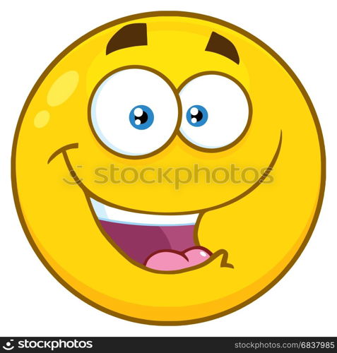 Happy Yellow Cartoon Smiley Face Character With Expression. Illustration Isolated On White Background
