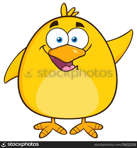 Happy Yellow Chick Cartoon Character Waving