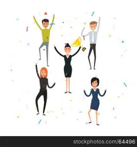 Happy young business people.Business team of employees.Team of happy young man & woman icon.Successful business teamwork concept.Business company partners.Vector illustration