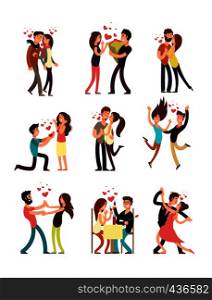 Happy young couples in love, vector valentine cartoon characters isolated on white background. Happy young couples in love, vector valentine cartoon characters