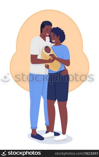 Happy young family semi flat color vector characters. Hugging figures. Full body people on white. Parenting isolated modern cartoon style illustration for graphic design and animation. Happy young family semi flat color vector characterss