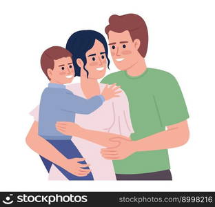 Happy young parents with small boy semi flat color vector characters. Editable figures. Half body people on white. Simple cartoon style spot illustration for web graphic design and animation. Happy young parents with small boy semi flat color vector characters