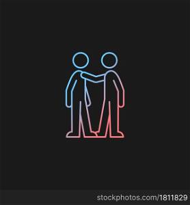 Haptic communication gradient vector icon for dark theme. Personal touch. Convey intimate emotions. Nonverbal channel. Thin line color symbol. Modern style pictogram. Vector isolated outline drawing. Haptic communication gradient vector icon for dark theme