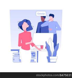 Harassment at a workplace isolated concept vector illustration. Men whisper about their female colleague, bullying at work, human resources, pursue career, disgraceful behavior vector concept.. Harassment at a workplace isolated concept vector illustration.
