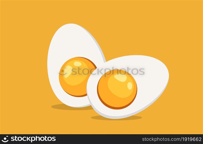 Hard Boiled Sliced Egg with the yellow yolk and the white albumen. Vector illustration in flat style. Hard Boiled Sliced Egg
