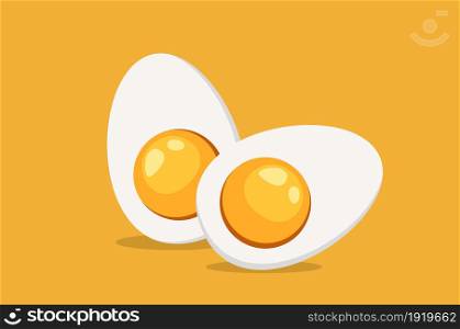 Hard Boiled Sliced Egg with the yellow yolk and the white albumen. Vector illustration in flat style. Hard Boiled Sliced Egg