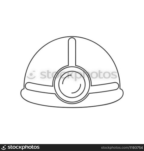 Hard hat or helmet with light icon in vector line drawing