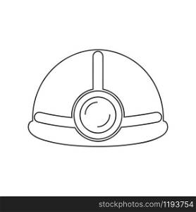 Hard hat or helmet with light icon in vector line drawing