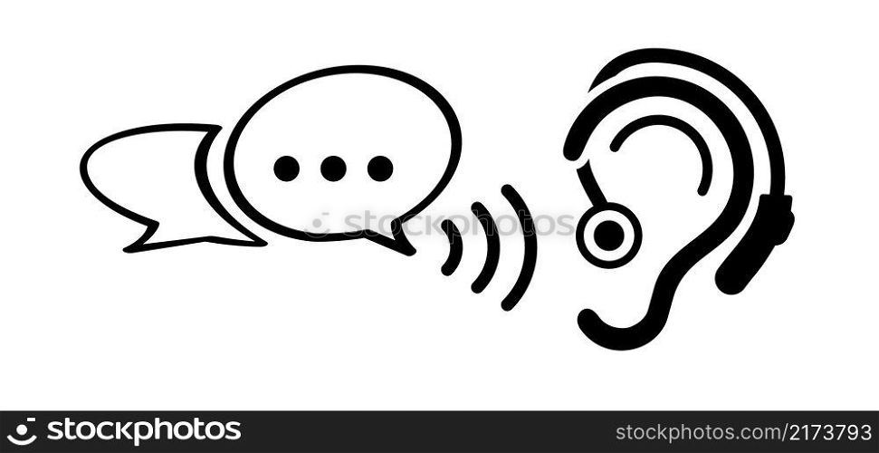 Hard hearing aid for the deaf editable. Active listening. Listen to each other or others or sounds. Hearing, ear icon. Earbuds icon. Ear plugs. Plug for the medical problem. Hearing&lifier icon. 