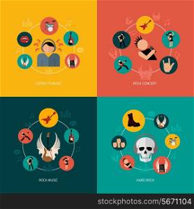 Hard rock music concert flat icons composition set isolated vector illustration