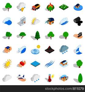 Hard storm icons set. Isometric style of 36 hard storm vector icons for web isolated on white background. Hard storm icons set, isometric style
