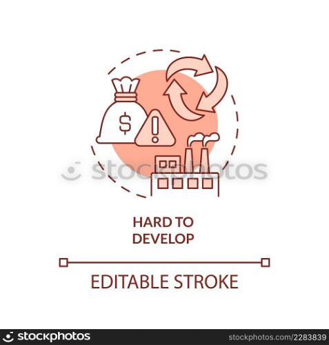 Hard to develop terracotta concept icon. Substantial initial expenses abstract idea thin line illustration. Isolated outline drawing. Editable stroke. Arial, Myriad Pro-Bold fonts used. Hard to develop terracotta concept icon