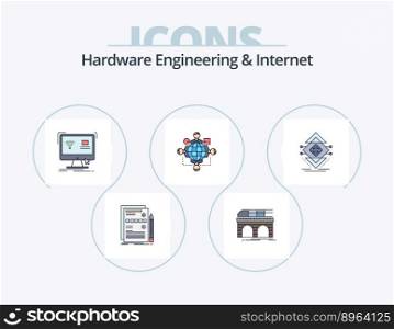 Hardware Engineering And Internet Line Filled Icon Pack 5 Icon Design. microchip. chip. net. science. pollution