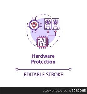 Hardware protection concept icon. CPU, memory, input-output defence idea thin line illustration. Dual-mode operation. Operating system. Vector isolated outline RGB color drawing. Editable stroke. Hardware protection concept icon