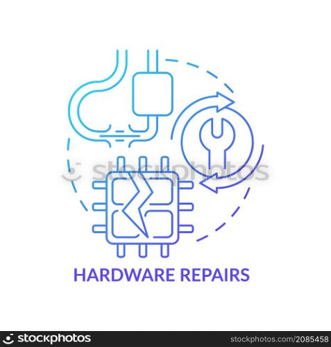 Hardware repair blue gradient concept icon. Physical breakdown, recovery. Type of repair abstract idea thin line illustration. Isolated outline drawing. Roboto-Medium, Myriad Pro-Bold fonts used. Hardware repair blue gradient concept icon