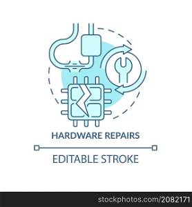 Hardware repair turquoise concept icon. Physical breakdown. Type of repair abstract idea thin line illustration. Isolated outline drawing. Editable stroke. Roboto-Medium, Myriad Pro-Bold fonts used. Hardware repair turquoise concept icon